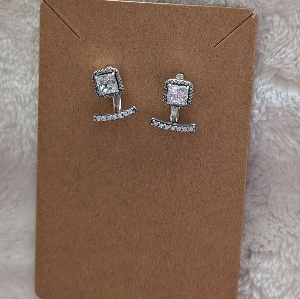 Pandora Princess CZ Stud Earrings + Pavé Enhancer Jacket Set | 925